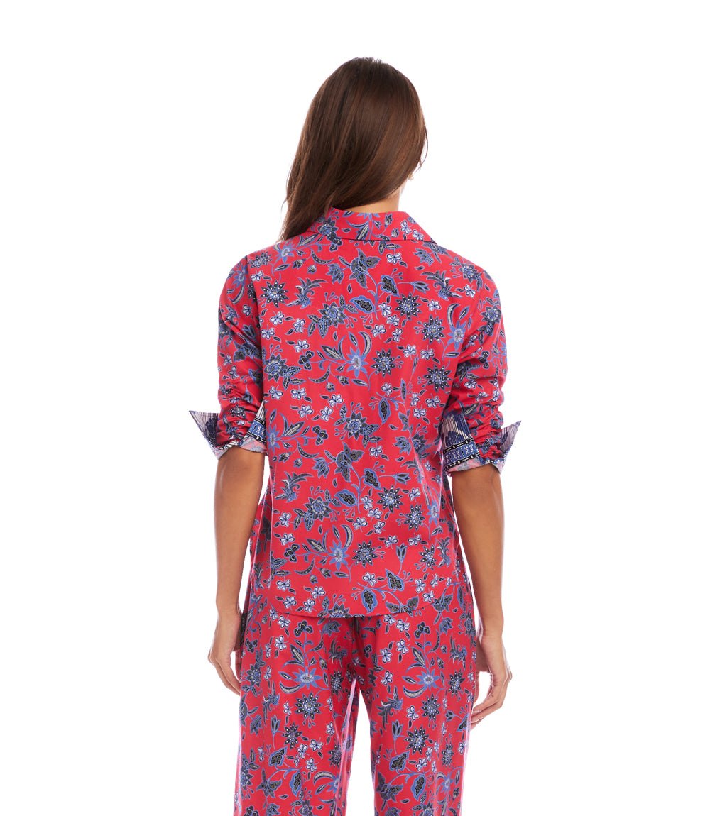 Ruched Sleeve Border Print Shirt