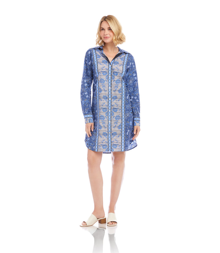 Long Sleeve Border Print Shirtdress