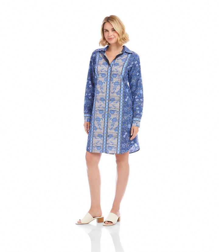 Long Sleeve Border Print Shirtdress
