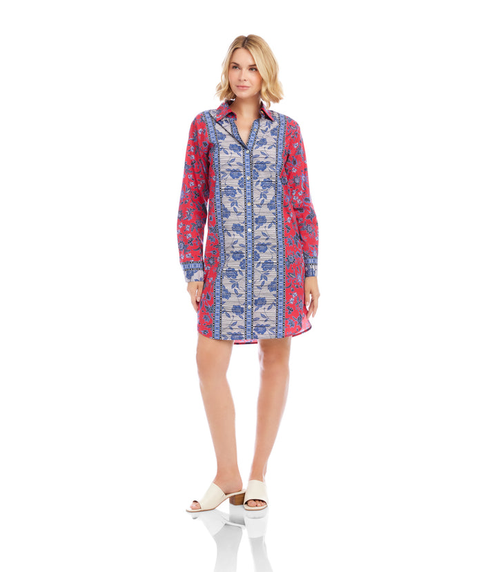 Long Sleeve Border Print Shirtdress