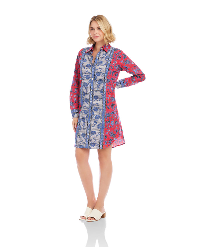 Long Sleeve Border Print Shirtdress