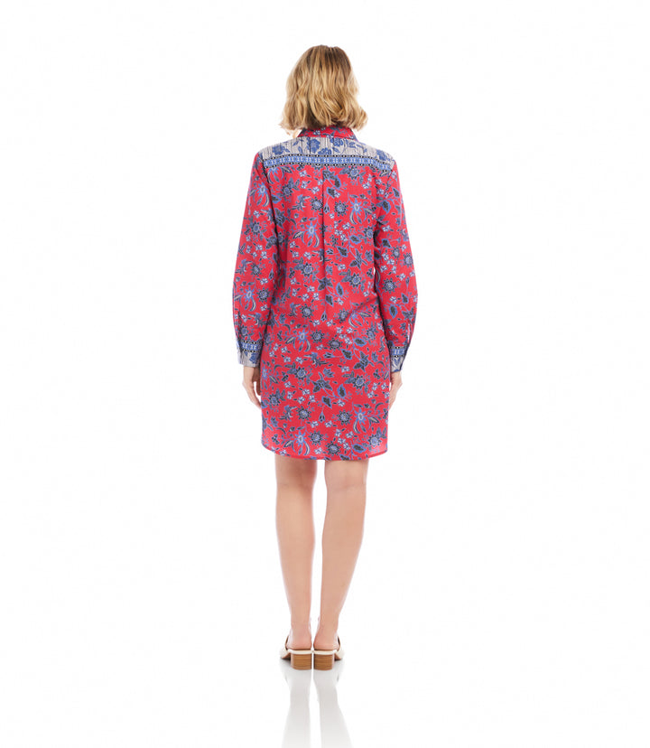 Long Sleeve Border Print Shirtdress