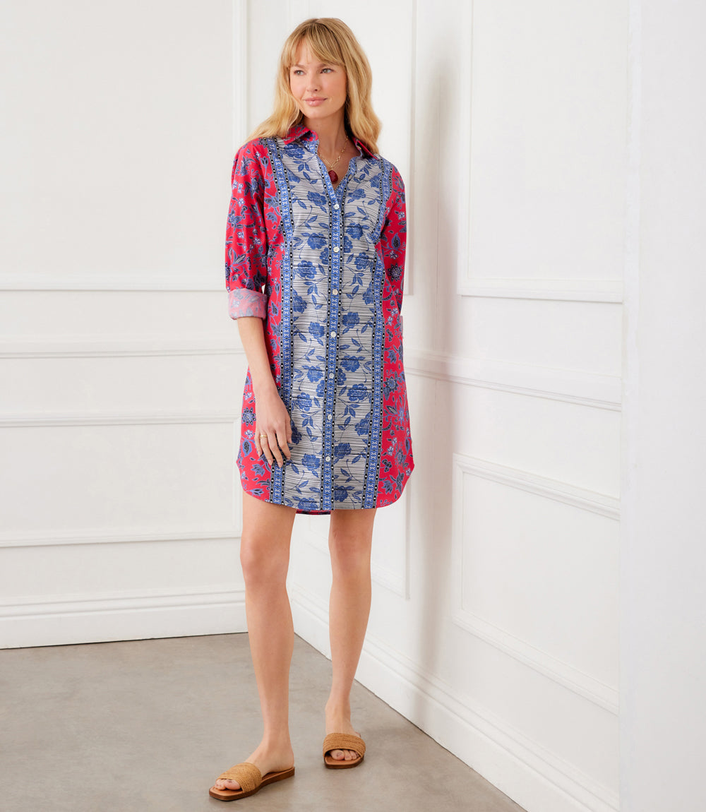 Long Sleeve Border Print Shirtdress