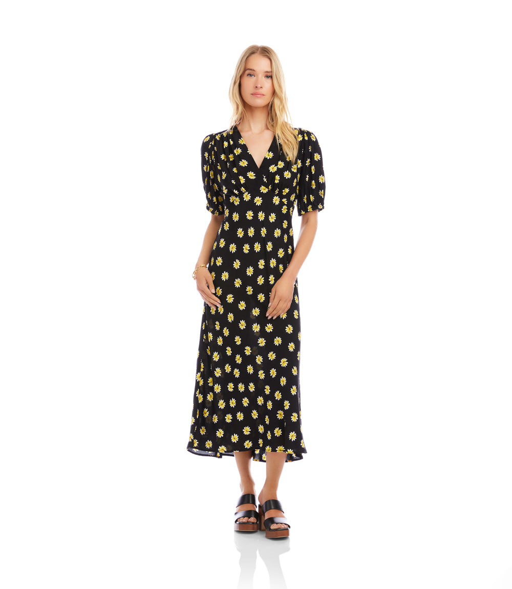 Karen Kane Puffed Sleeve Bias Cut Dress - Print