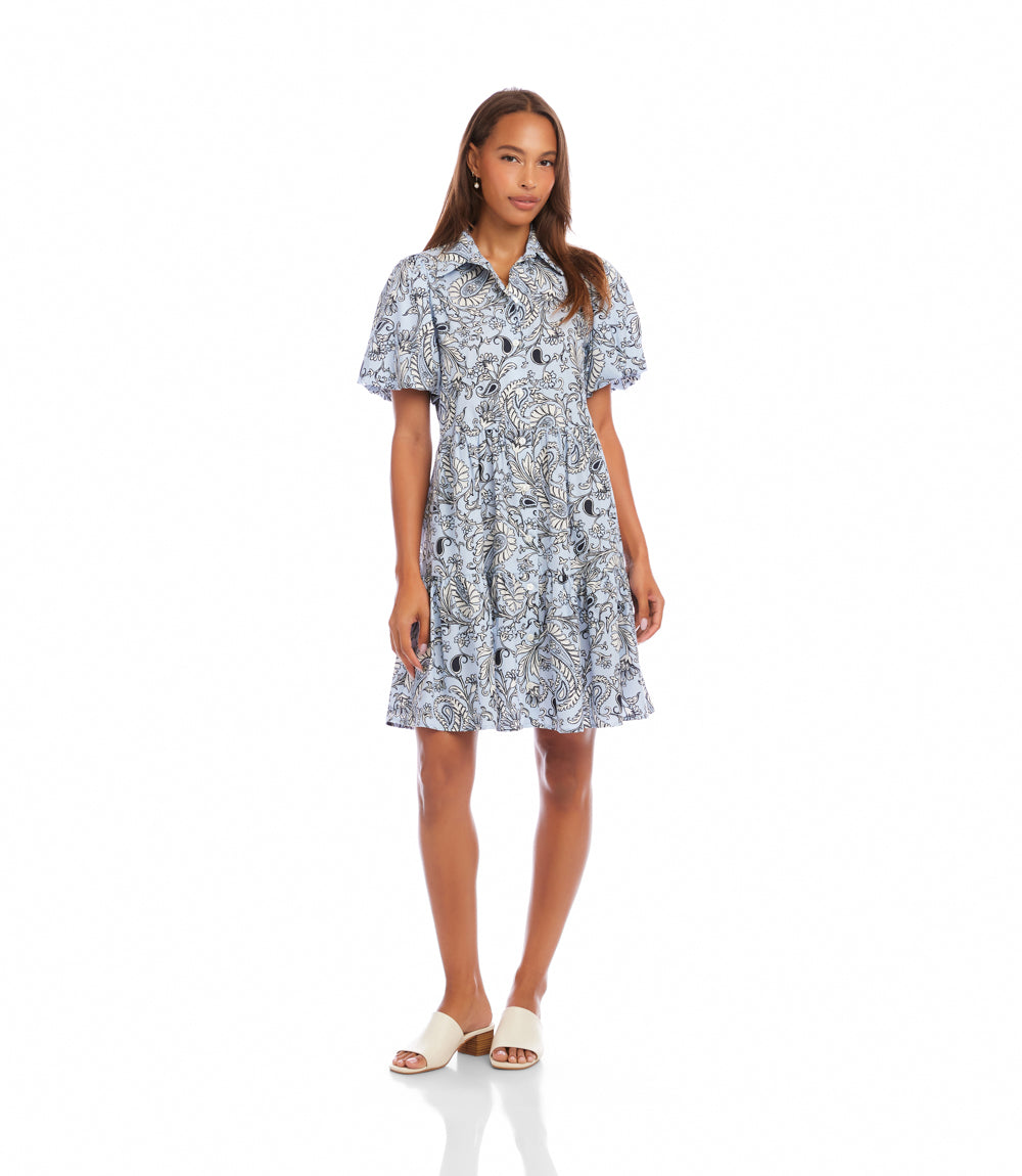 Puff Sleeve Tiered Shirtdress