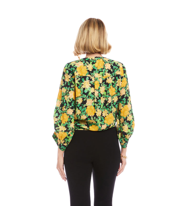 Petite Size Blouson Sleeve Tie-Front Top