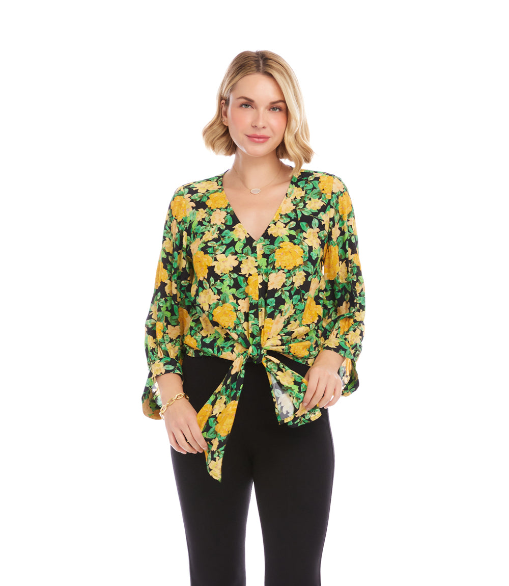 Blouson Sleeve Tie-Front Top – Karen Kane