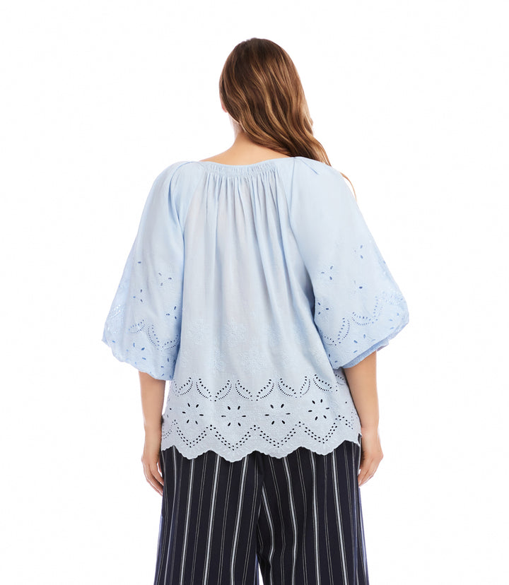 Plus Size Puff Sleeve Embroidered Top