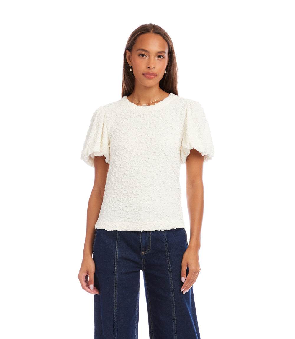 Puff Sleeve Textured Top - Stylish & Textured Knit Fashion – Karen