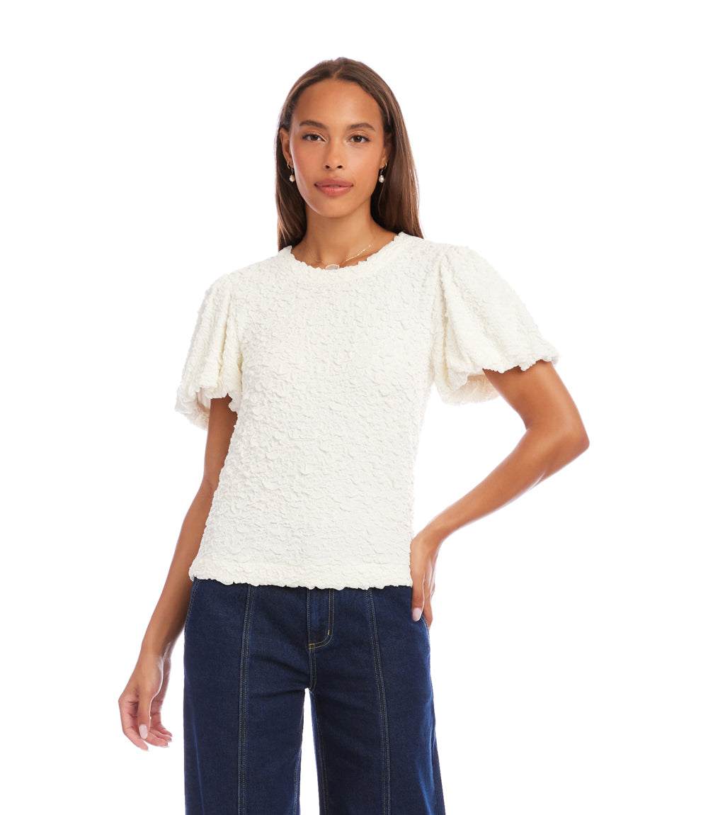 Puff Sleeve Textured Top - Stylish & Textured Knit Fashion – Karen