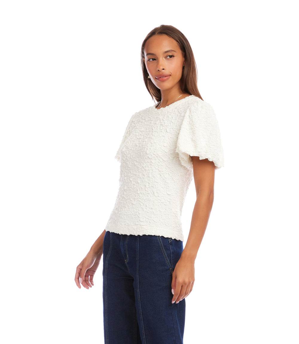 Puff Sleeve Textured Top - Stylish & Textured Knit Fashion – Karen