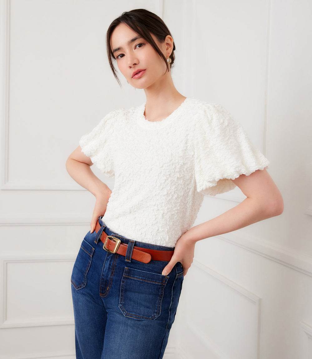 Puff Sleeve Textured Top - Stylish & Textured Knit Fashion – Karen