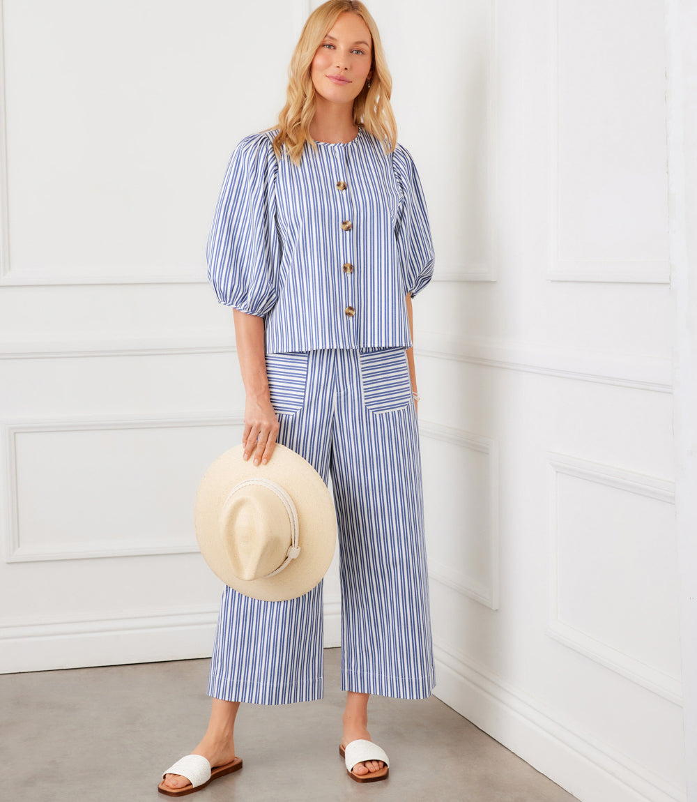 Stripe Cropped Wide-Leg Pants