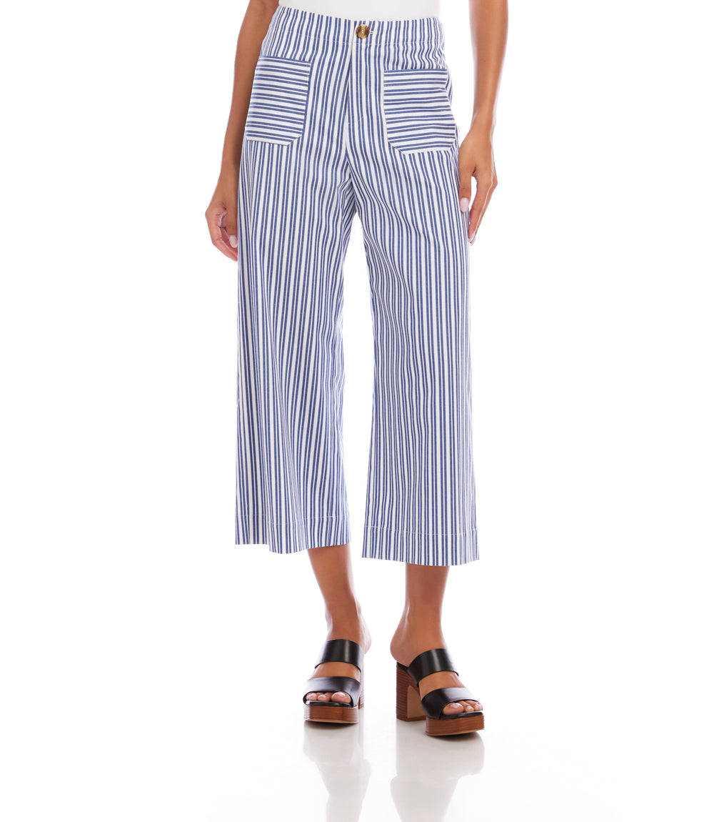Stripe Cropped Wide-Leg Pants