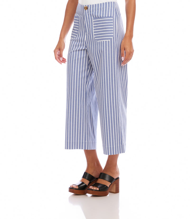 Stripe Cropped Wide-Leg Pants