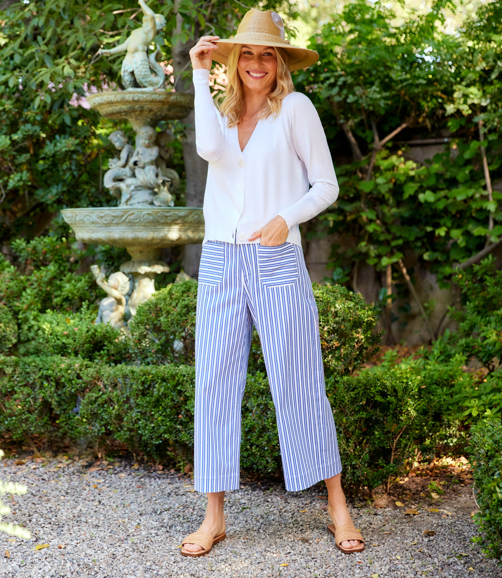 Stripe Cropped Wide-Leg Pants