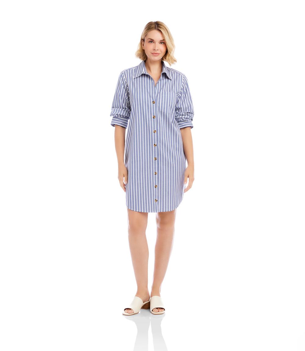 Stripe Ruched Sleeve Shirtdress