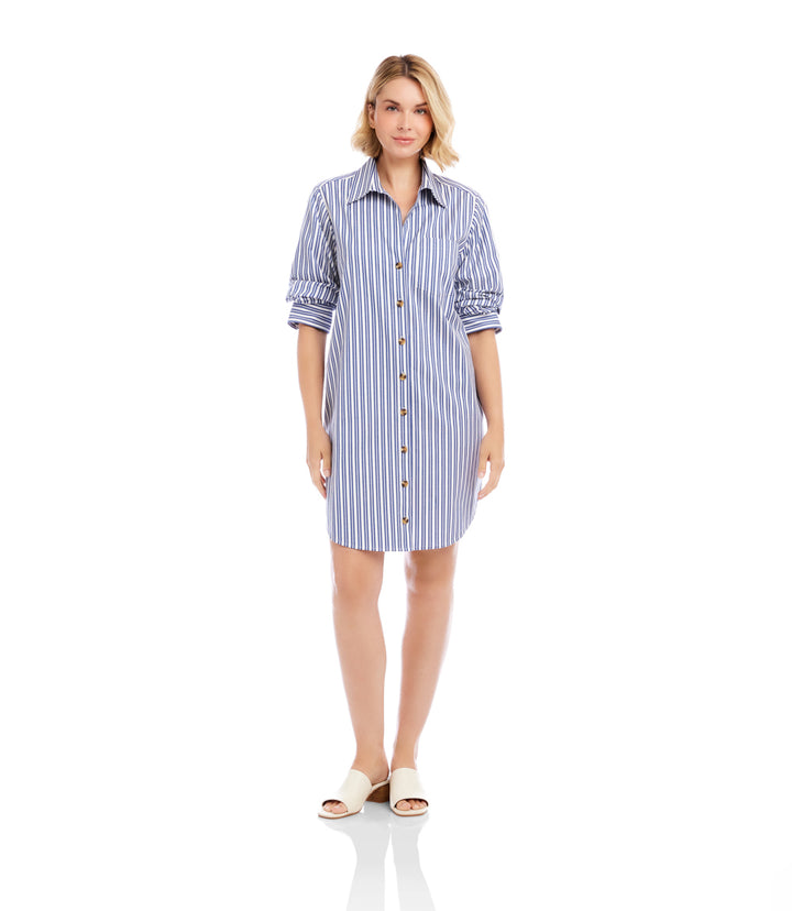 Stripe Ruched Sleeve Shirtdress