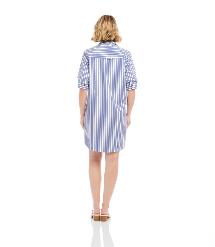 Stripe Ruched Sleeve Shirtdress