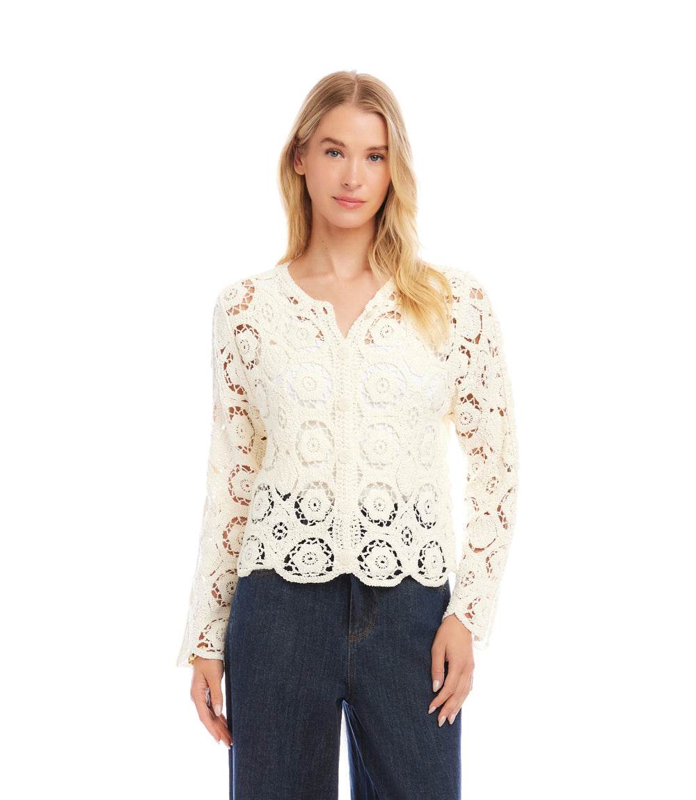 Crochet Soft Jacket - Feminine Lightweight Layer with Scalloped