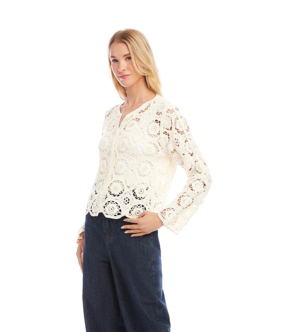 karen Crochet Soft Jacket - Feminine Lightweight Layer with Scalloped