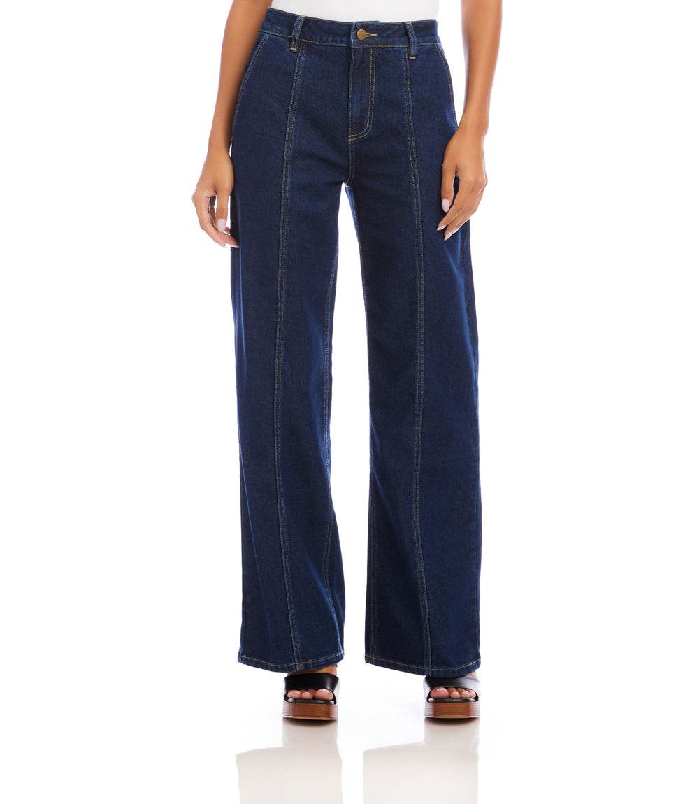 Seam Detail Wide-Leg Jeans - Modern High-Rise Denim裤 – Karen Kane