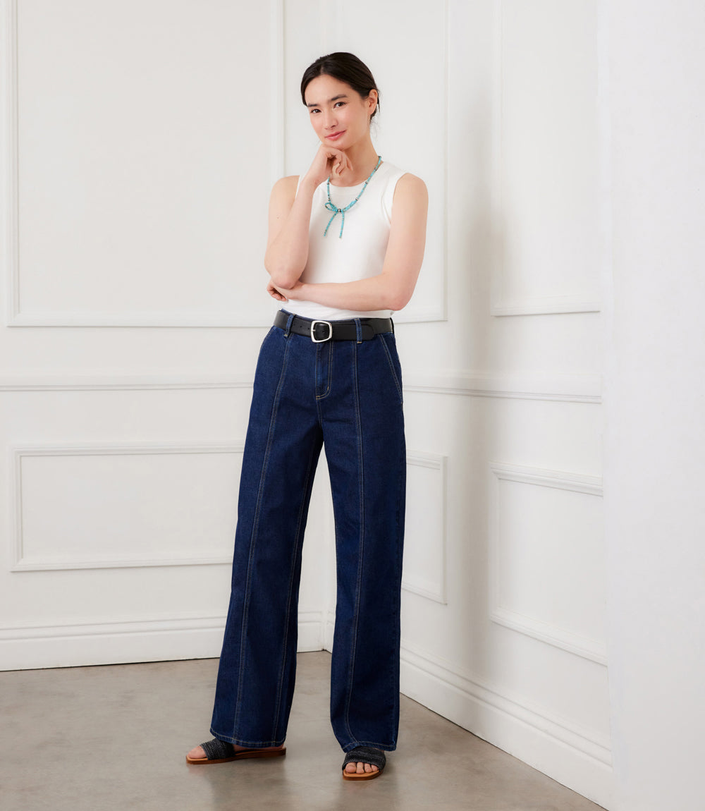 Seam Detail Wide-Leg Jeans