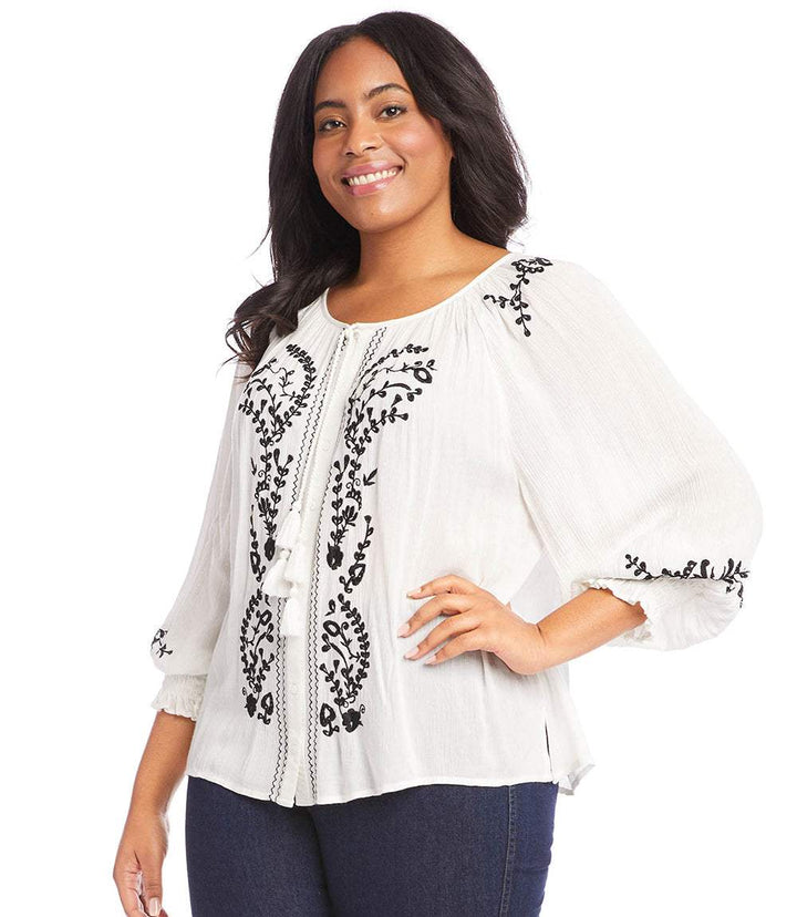 Plus Size Embroidered Peasant Top