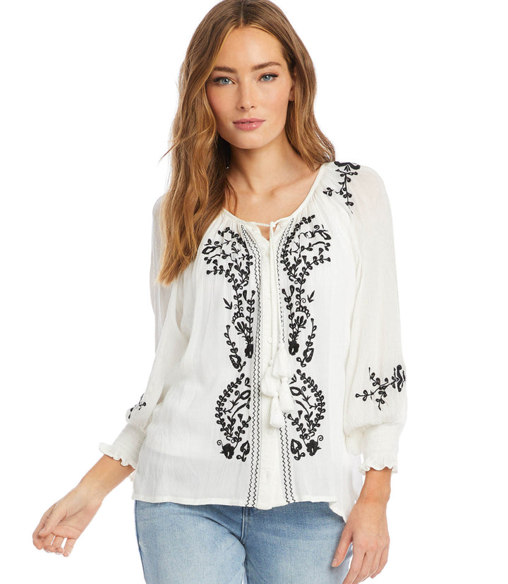 Embroidered Peasant Top