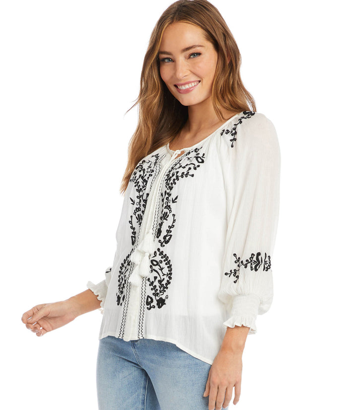 Embroidered Peasant Top