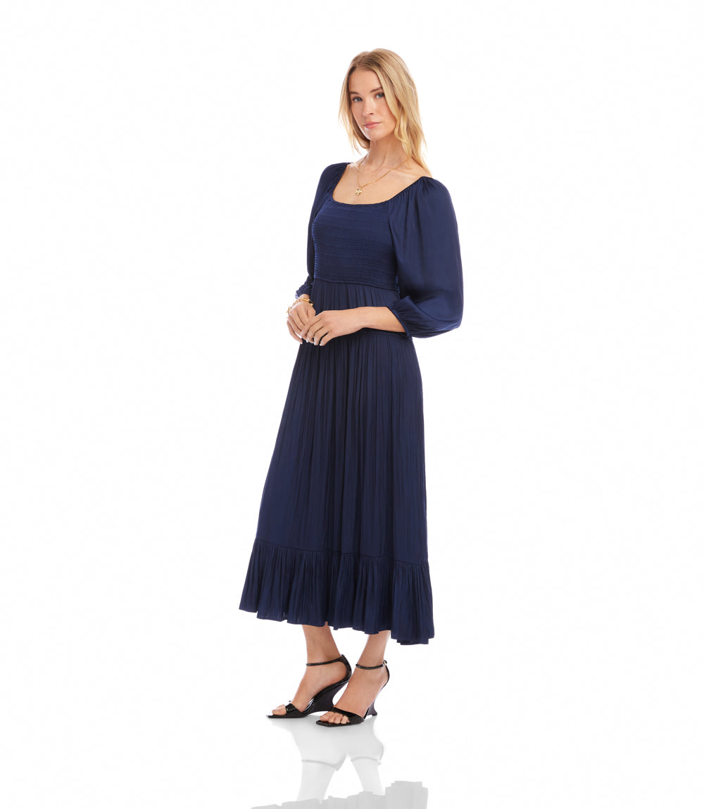 Blouson Sleeve Smocked Midi Dress