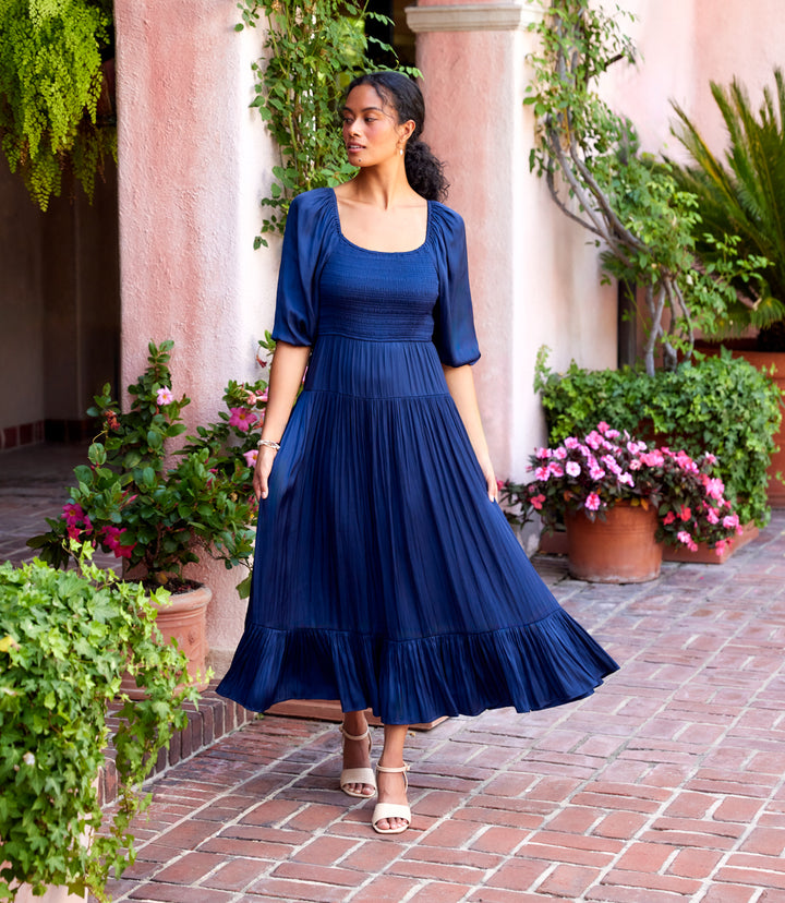 Blouson Sleeve Smocked Midi Dress