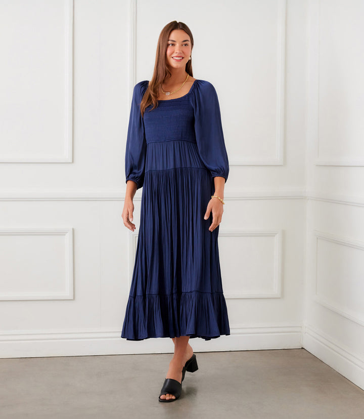 Blouson Sleeve Smocked Midi Dress