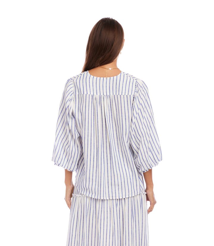 Stripe Layered Sleeve Shirred Blouse