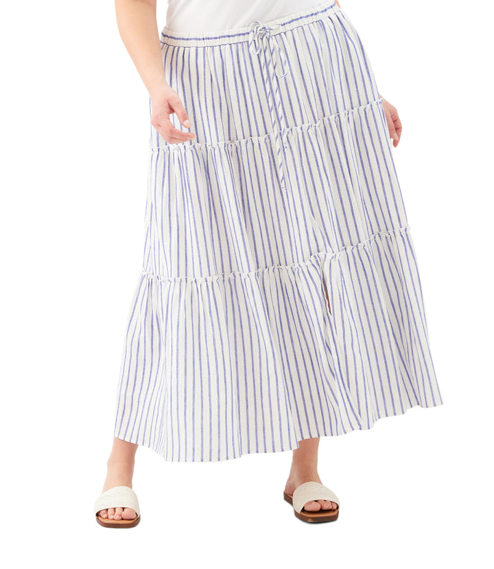 Plus Size Stripe Tiered Midi Skirt