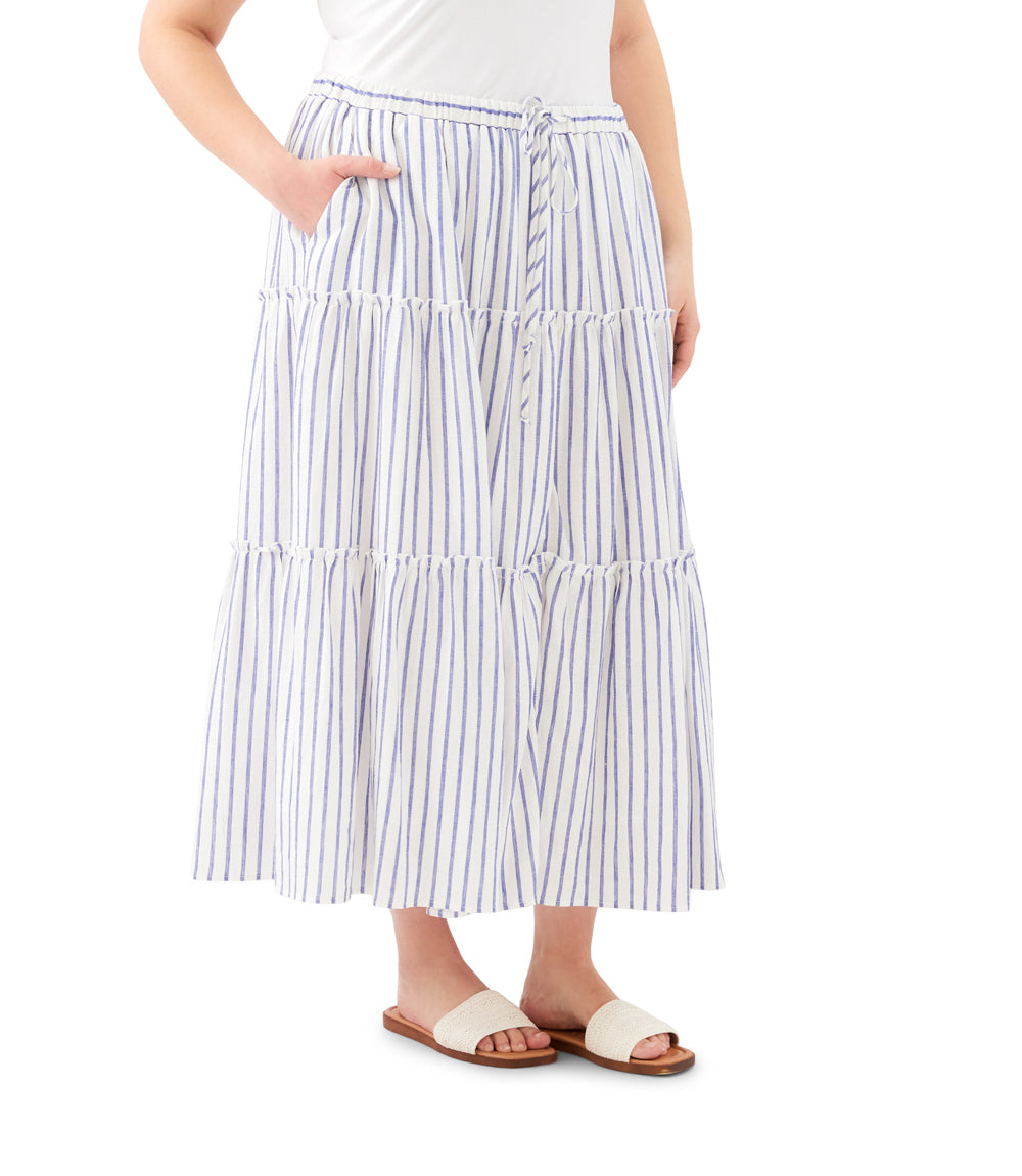 Plus Size Stripe Tiered Midi Skirt