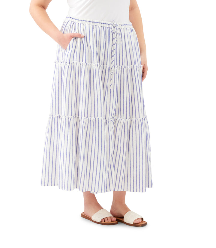 Plus Size Stripe Tiered Midi Skirt
