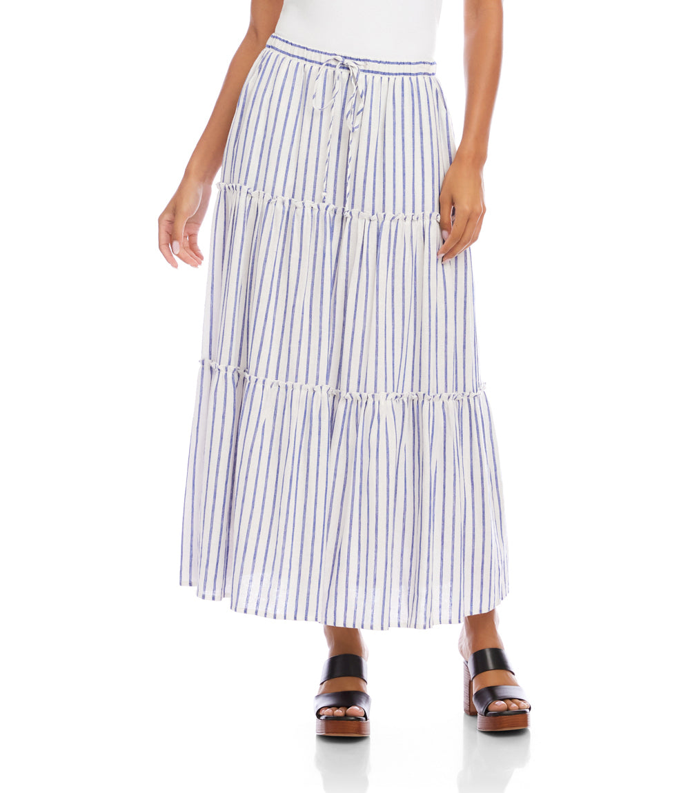 Stripe Tiered Midi Skirt