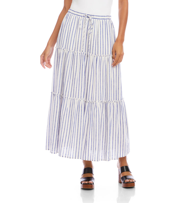 Stripe Tiered Midi Skirt