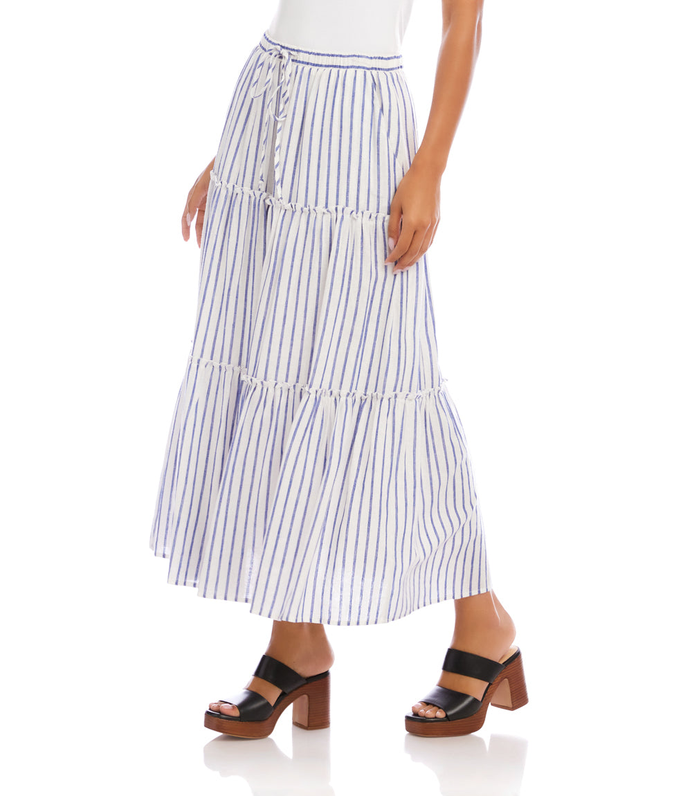 Stripe Tiered Midi Skirt