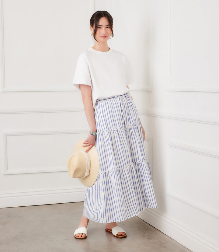 Stripe Tiered Midi Skirt