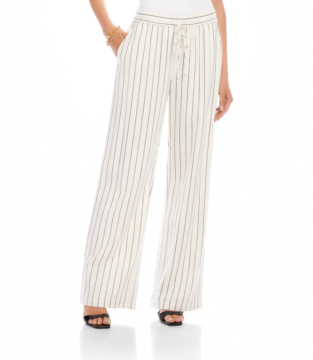 Linen Blend Stripe Drawstring Pants