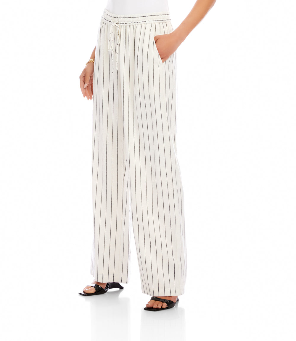 Linen Blend Stripe Drawstring Pants