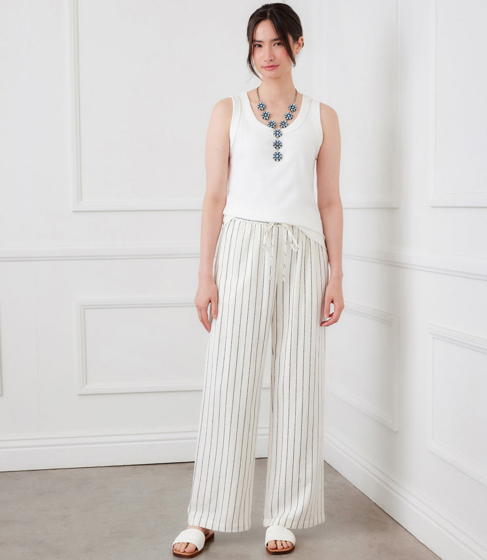 Linen Blend Stripe Drawstring Pants