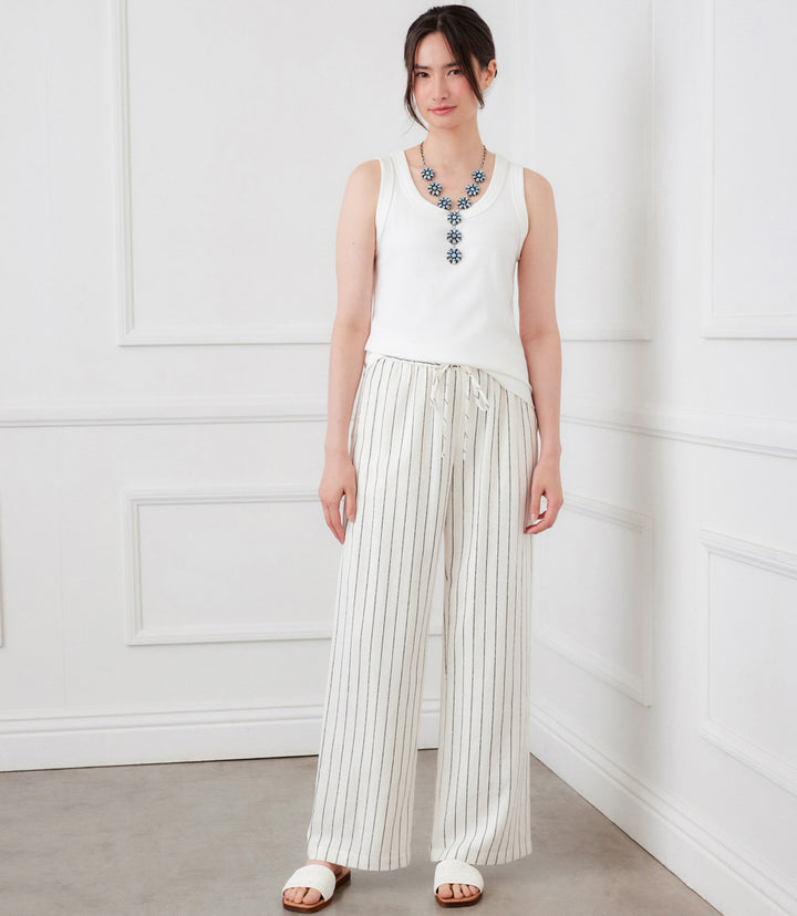 Linen Blend Stripe Drawstring Pants
