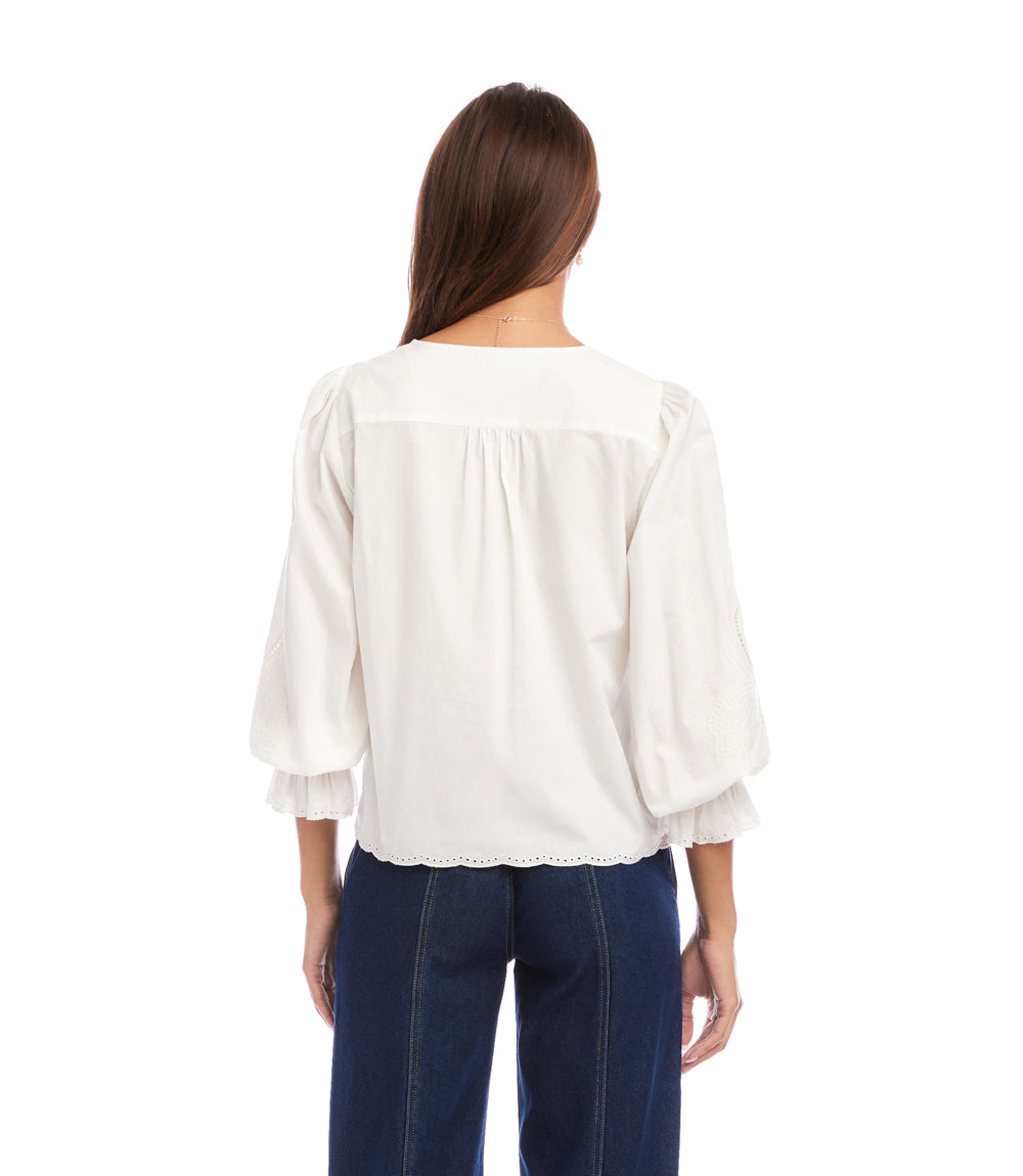 Embroidered Button-Front Top