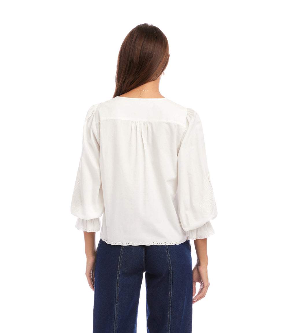 Embroidered Button-Front Top - Elegant Cotton Blouse for Women