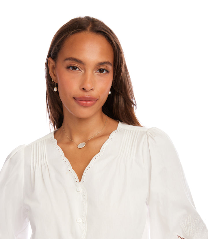 Embroidered Button-Front Top