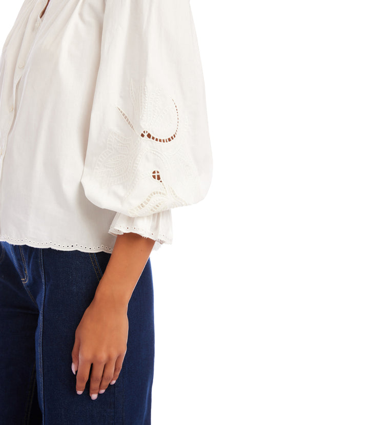 Embroidered Button-Front Top