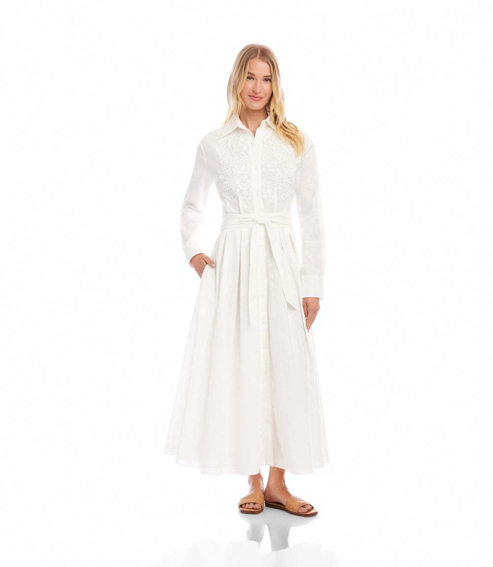 karen kane linen shirt dress Lace Applique Midi Shirtdress